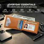 Cartera para hombre, con funda de metal, inteligente, delgada, con cierre magnético, 14-16 tarjetas, billetera triple de cuero con bloqueo RFID, bolsillo frontal