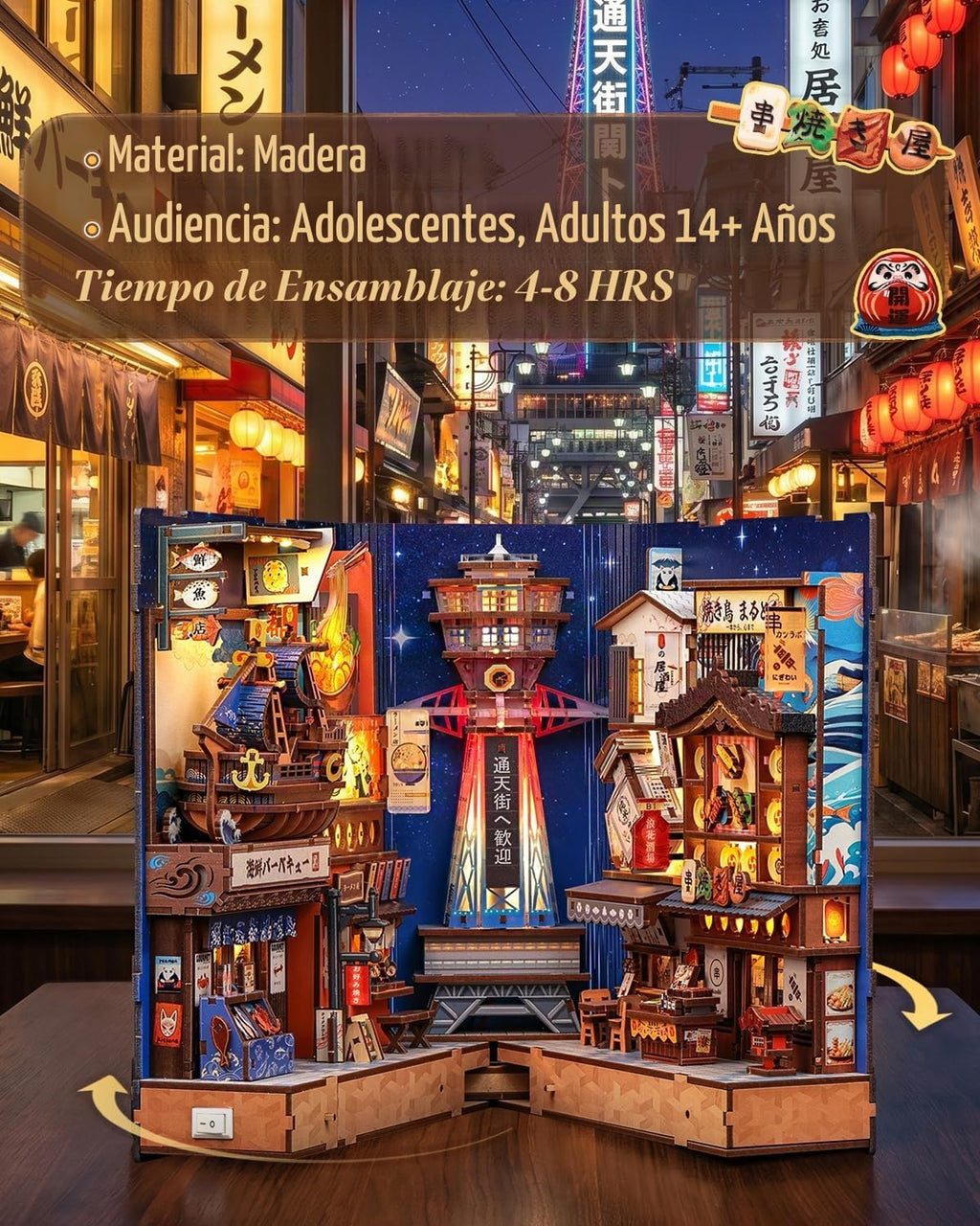 CUTEBEE Kit de rincón de libros para adultos, kit de casa en miniatura plegable japonés, estantería LED, decoración decorativa para el hogar, regalos de manualidades de construcción de modelos para