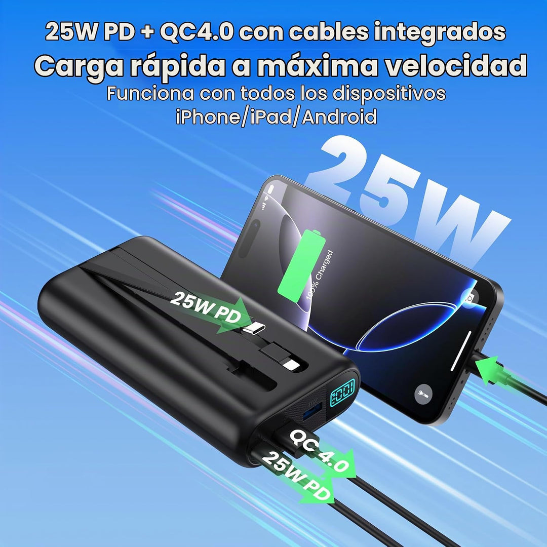 Cargador Portátil 40,800mAh Banco de Energía con Cables Integrados,...