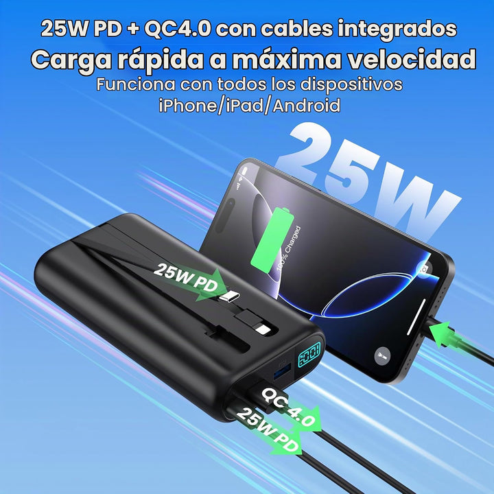 Cargador Portátil 40,800mAh Banco de Energía con Cables Integrados,...