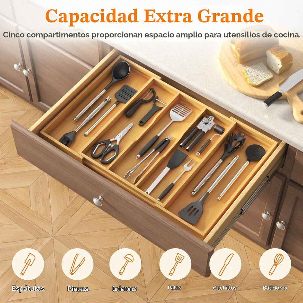 Lifewit - Organizador de cajones de cocina de bambú, bandeja para