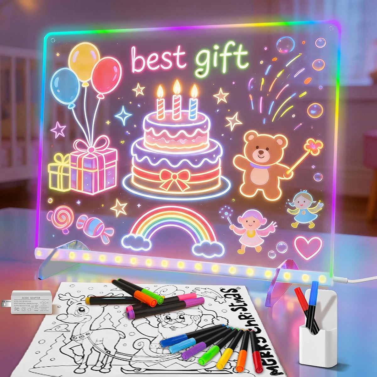 Cosmody Tablero de dibujo LED para niños, tablero de notas LED de neón de