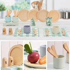 Platos de juego de madera para niños - Accesorios para cocina de juego