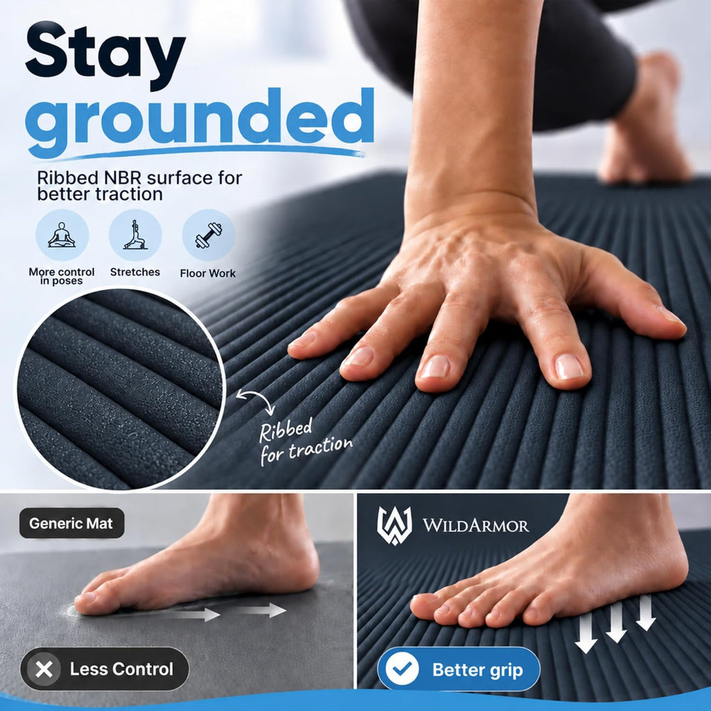 Tapete de yoga extra grueso, antideslizante de 0.591 in NBR, 72 x 24 pulgadas, viene con bola de masaje TPE y cronómetro digital, alfombrilla de entrenamiento para ejercicio en casa, fitness, pilates