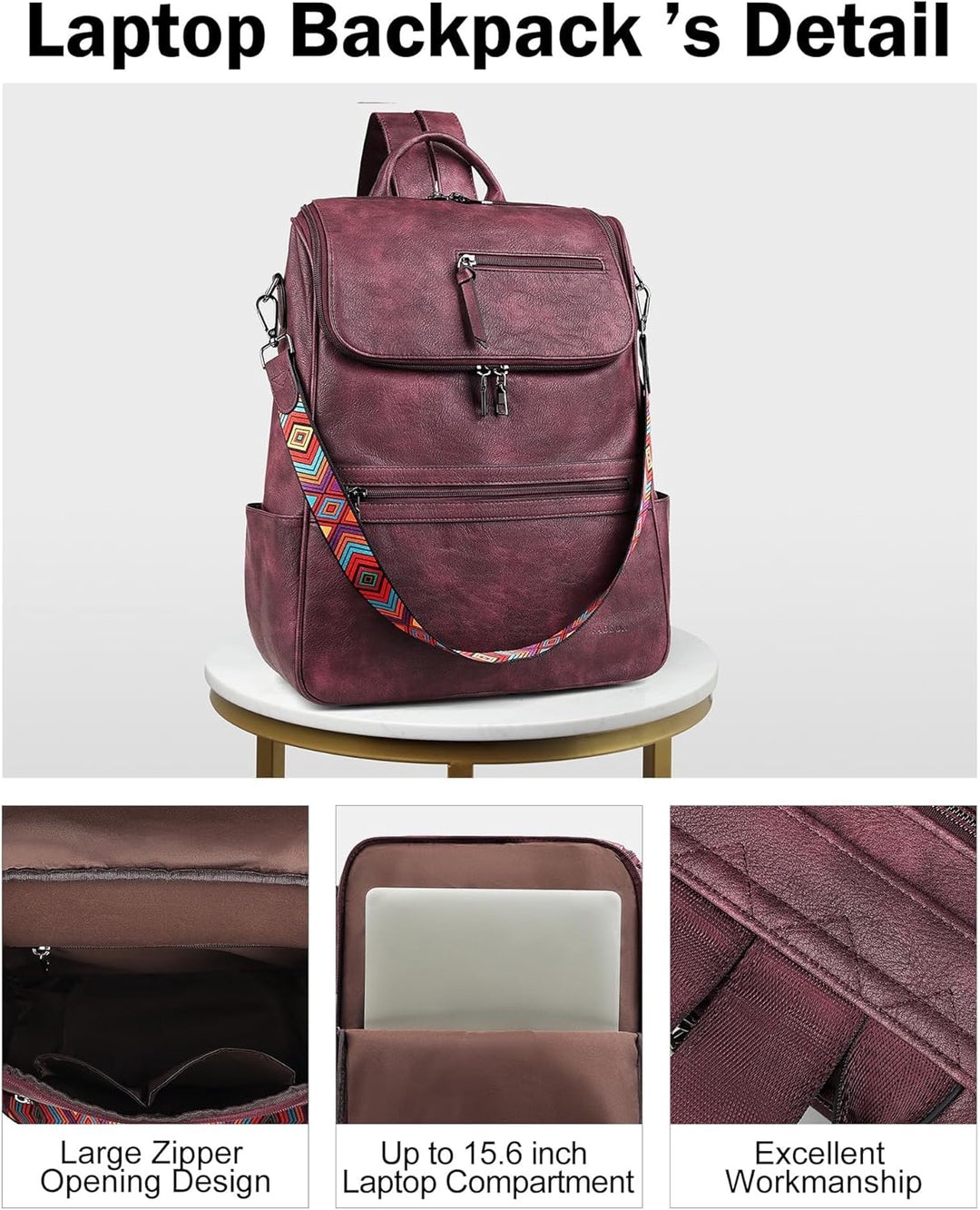 FADEON Mochila para computadora portátil para mujer, mochila de via...