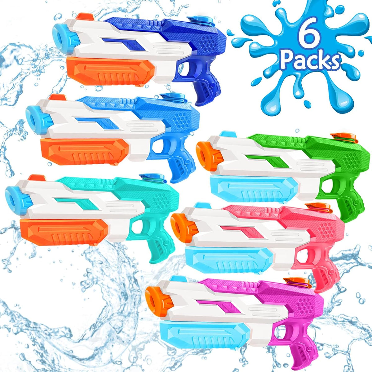 Pistola de agua de 600 cc para niños y adultos: paquete de 6 pistolas de chorro súper pistola de agua con largo alcance y alta capacidad para niños y niñas, piscina de verano, playa, al aire libre