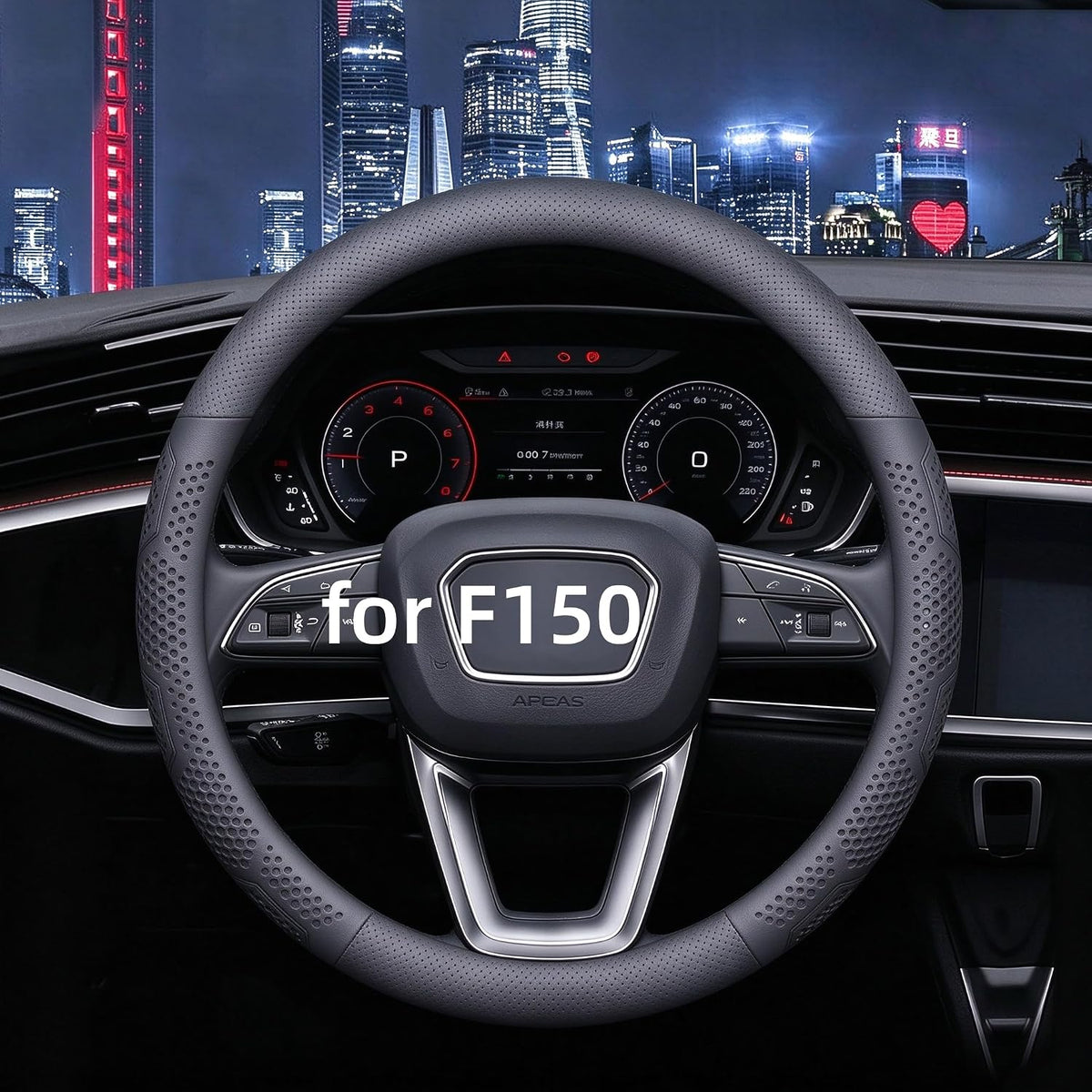 Funda de volante de cuero Yangday para Ford F150 F250 F350, 15.5-16 pulgadas, funda de volante para coche con antideslizante y transpirable (Negro)