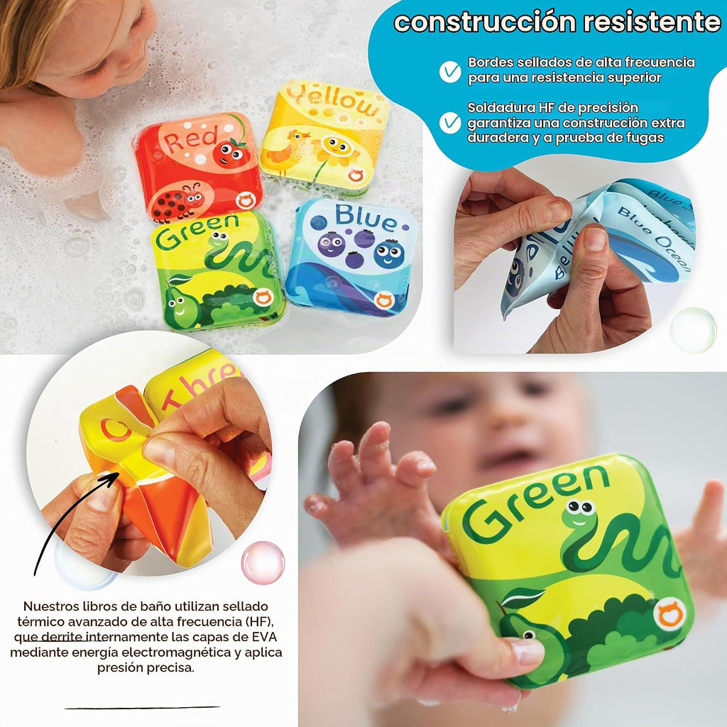 Libros flotantes de baño para bebés para bebés. Juguetes de baño de aprendizaje para niños. Juguetes de baño impermeables para niños pequeños. Juguetes educativos de baño para niños. (juego de 4: libros de baño de reconocimiento de colores)