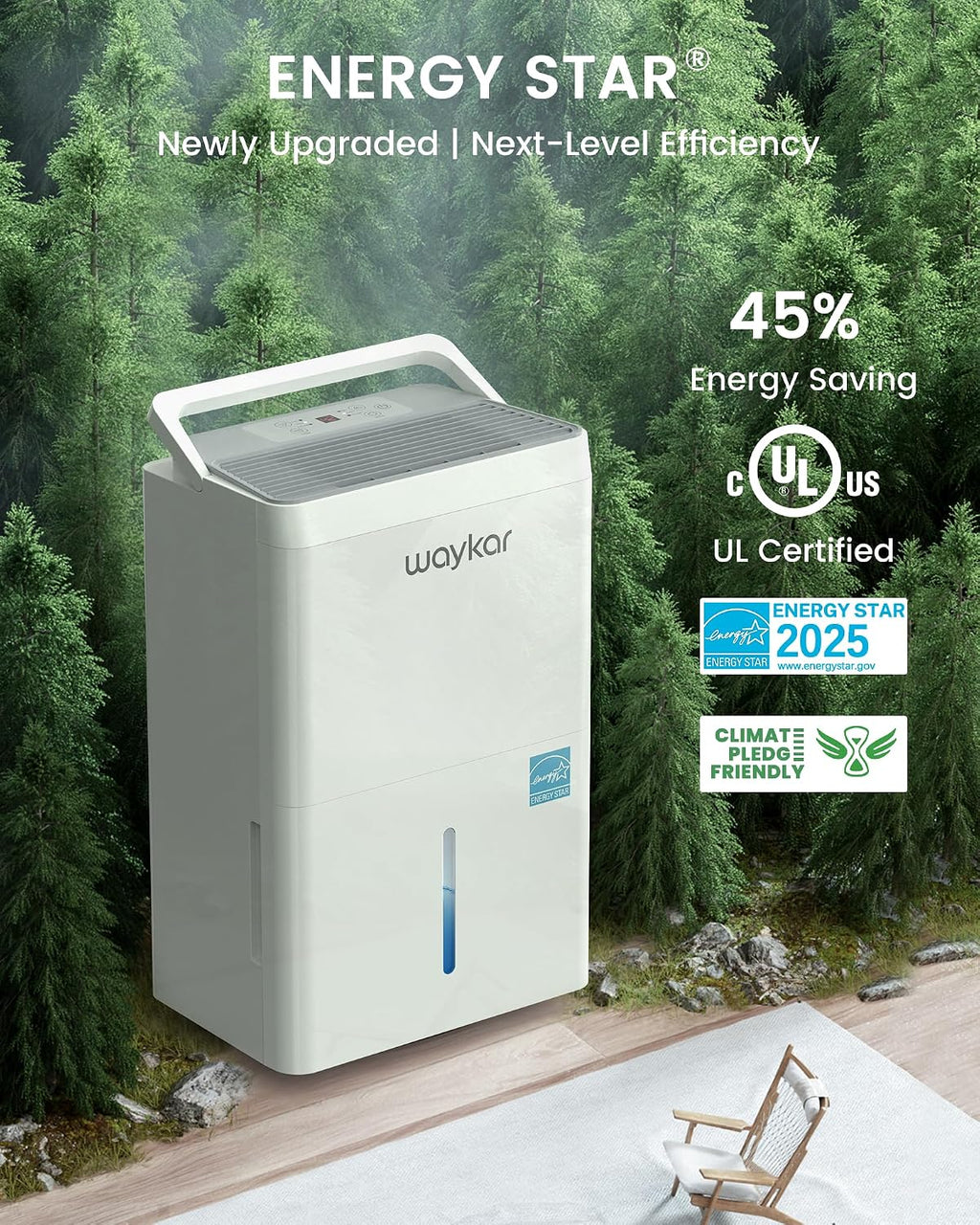 Waykar Deshumidificador Energy Star de 6000 pies cuadrados para sótano y