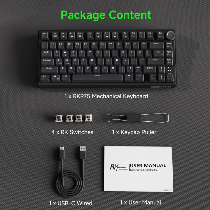 RK ROYAL KLUDGE R75 Teclado mecánico para juegos con cable, teclado...