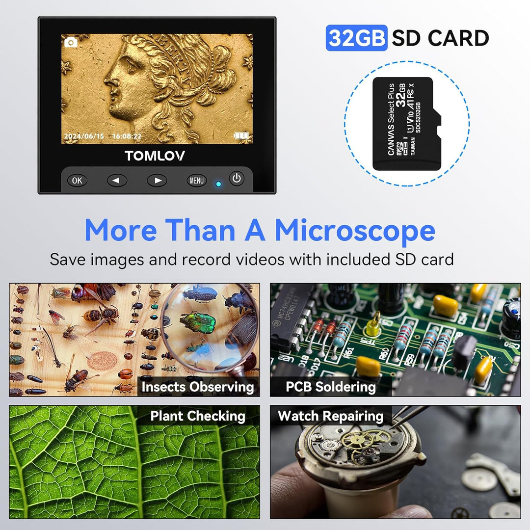 TOMLOV Microscopio de monedas 1000X con pantalla de 43