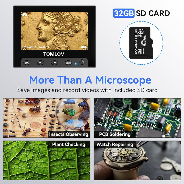 TOMLOV Microscopio de monedas 1000X con pantalla de 43