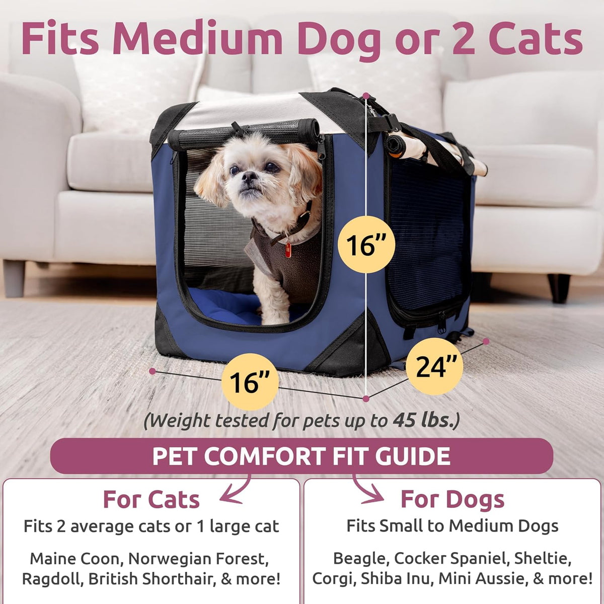 Transportador de mascotas para gatos y perros, se adapta cómodamente a 2