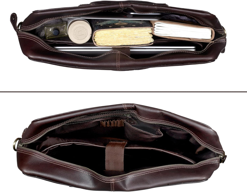 Maletín de cuero prémium para hombres y mujeres, bolsa para laptop de 16 pulgadas, color marrón, ideal para el trabajo, viajes y uso diario