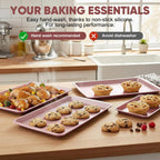 Sakerplus Juego de 3 bandejas antiadherentes para hornear, bandejas de galletas resistentes para horno con patrón de textura de diamante, moldes de 0.031 in de grosor cuarto/mitad/gelatina