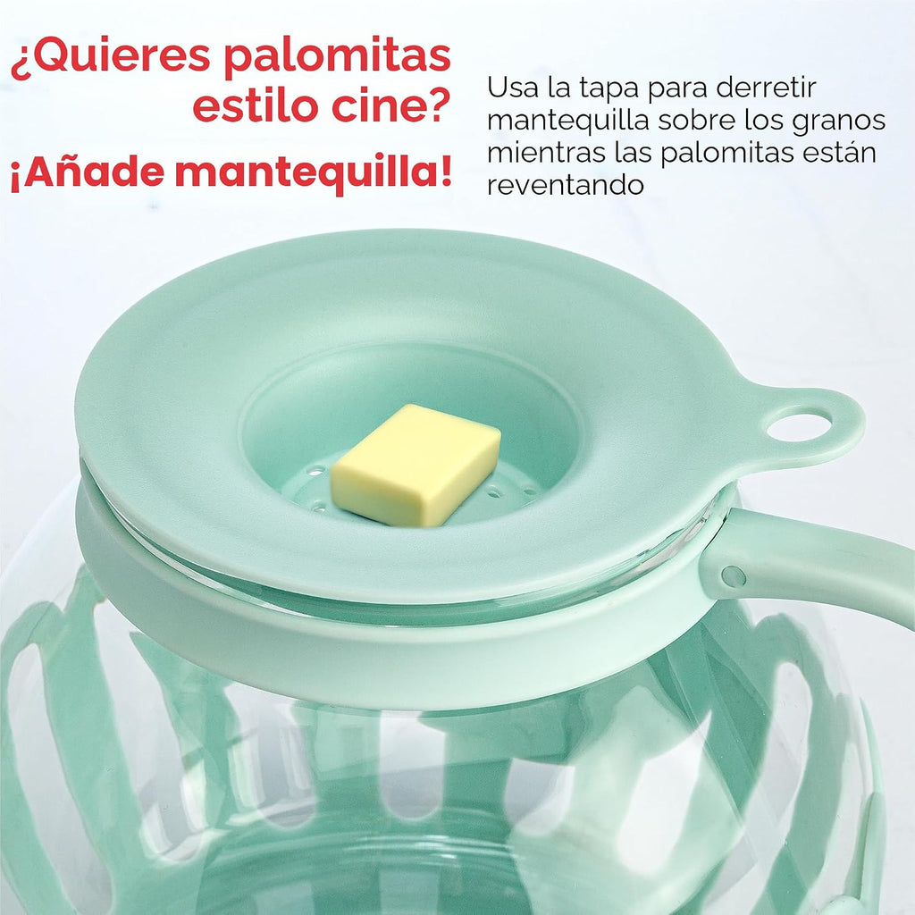 Ecolution - Palomitero MicroPop patentado para microondas, con vidrio seguro para temperatura, tapa 3 en 1 mide granos y derrite mantequilla, hecho sin BPA, apto para lavavajillas, 3 cuartos de galón