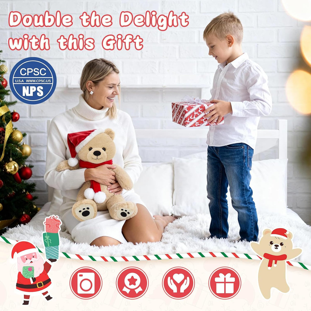 Tezituor - Oso de peluche de Navidad, 18 pulgadas, gran oso de Navidad