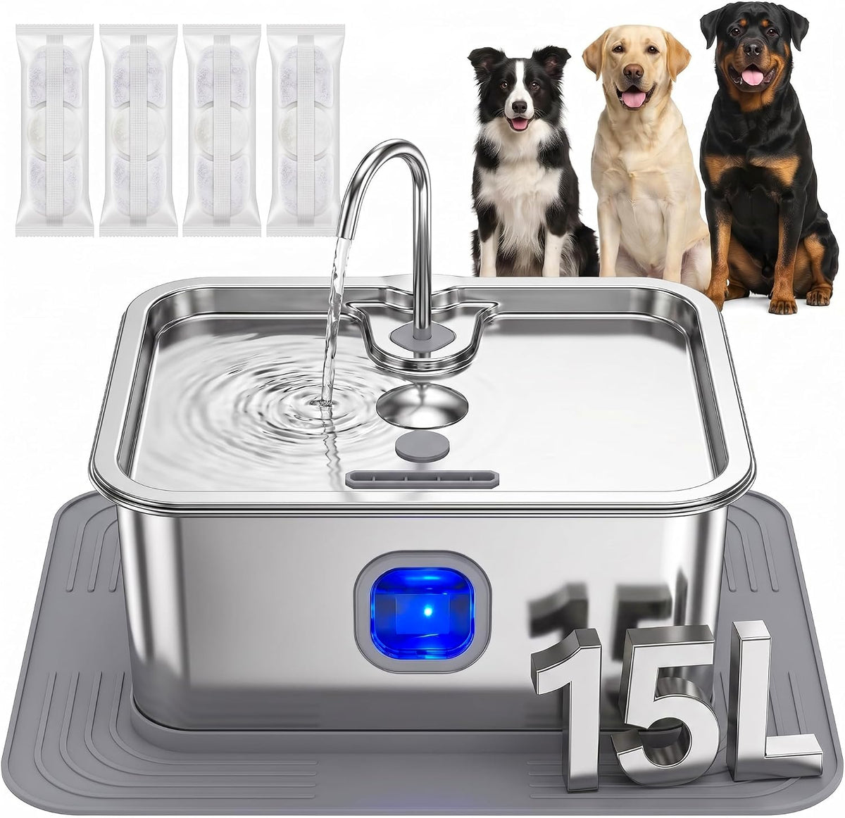 Fuente de agua grande para perros de 15 L/3.96 galones