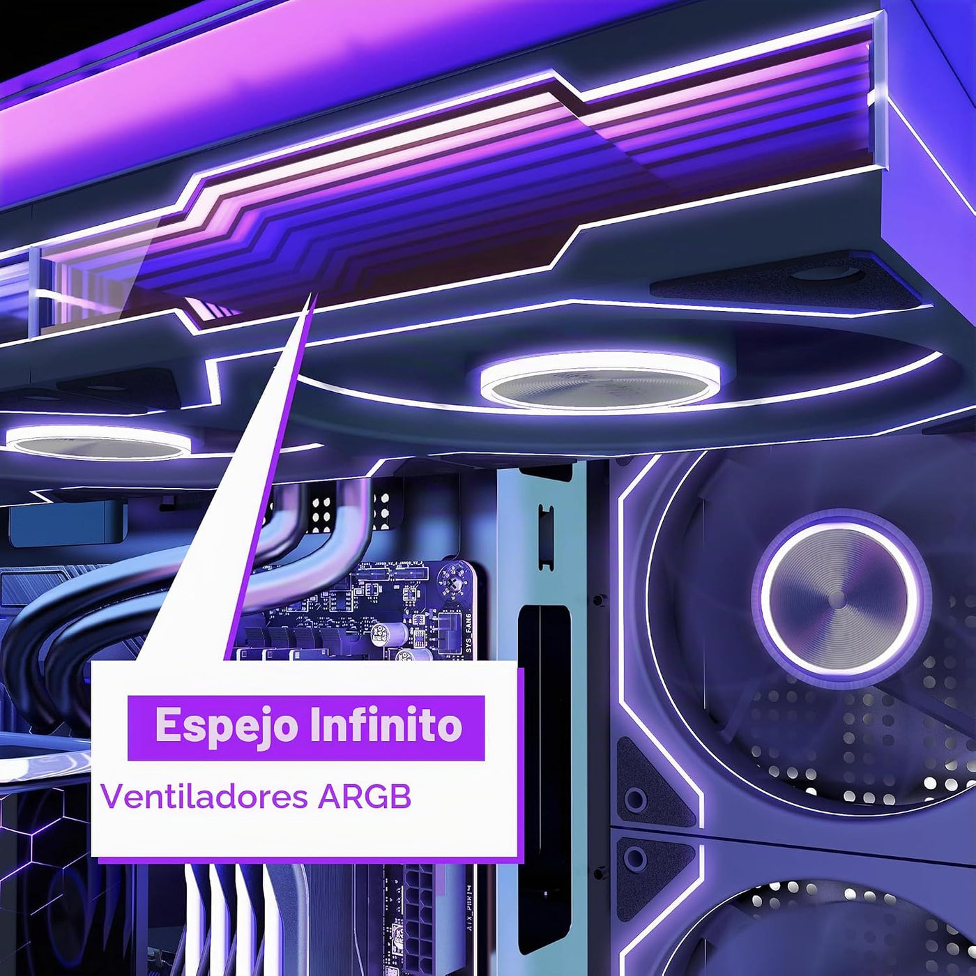 MUSETEX Y6 Funda de PC, 7 ventiladores Infinity Mirror PWM ARGB pre...