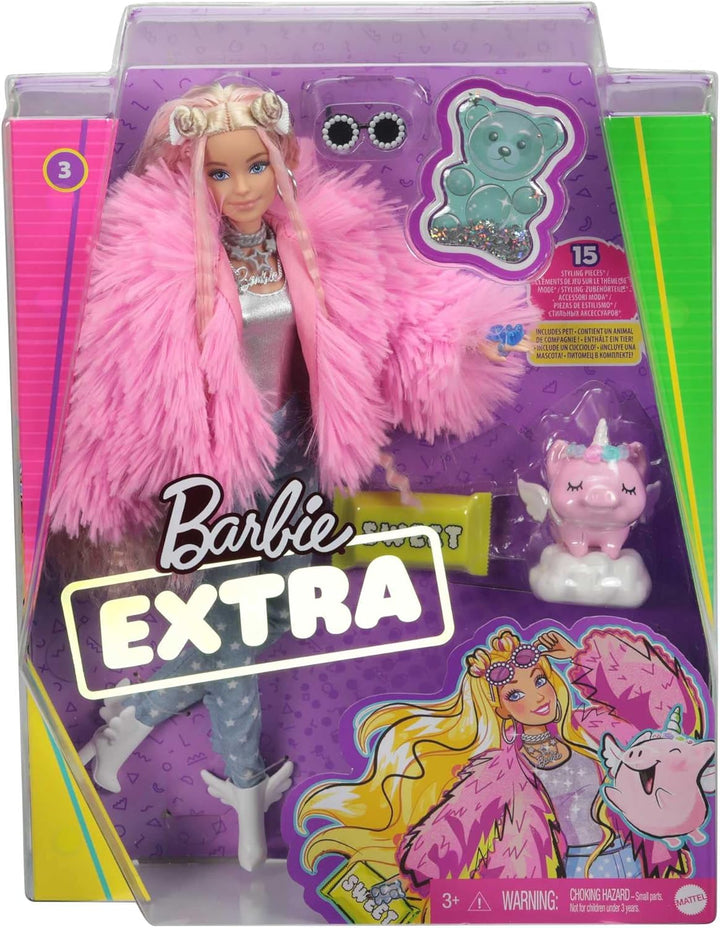 Barbie Muñeca extra y accesorios con pelo rizado rubio con rayas ro...