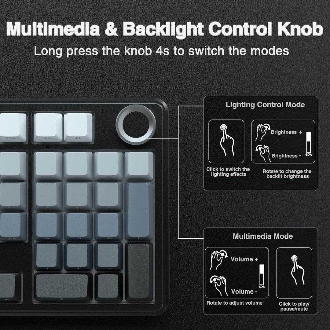 AULA Teclado mecánico inalámbrico F99 Pro con perilla, estructura d...