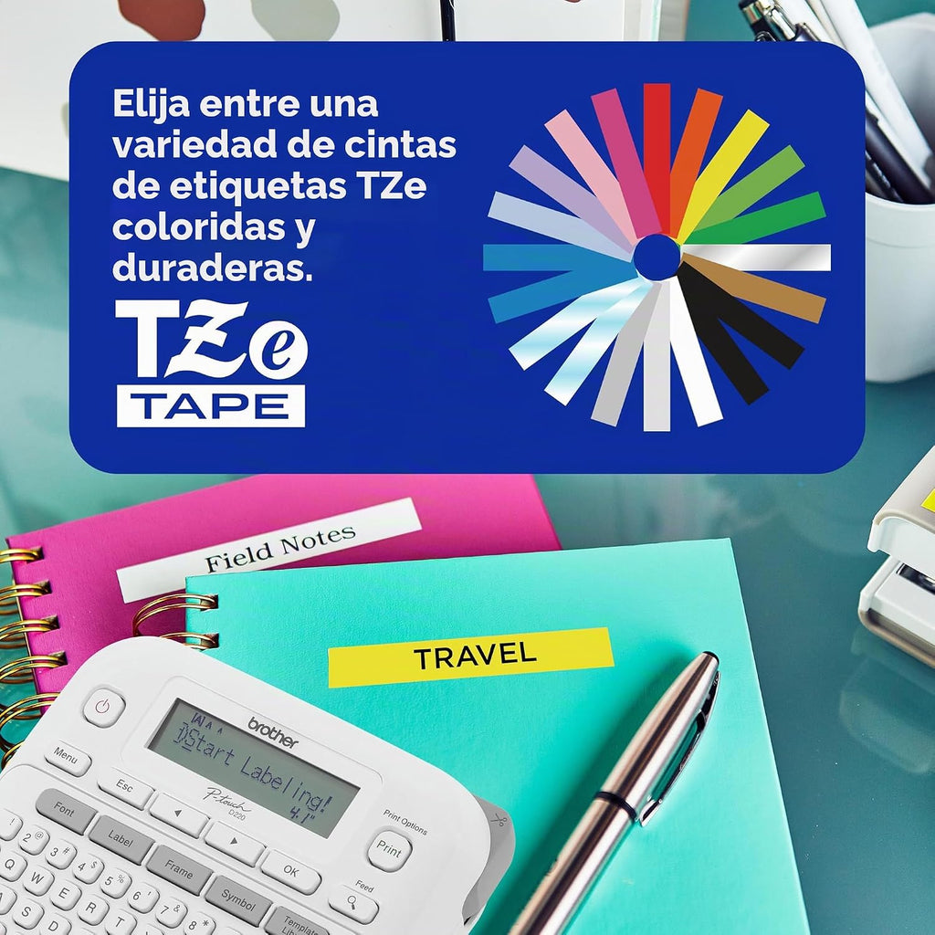 Brother P-Touch - Máquina etiquetadora PTD220, impresora térmica sin tinta para organización del hogar y la oficina, portátil y ligera, teclado QWERTY de un solo toque y 25 plantillas preestablecidas