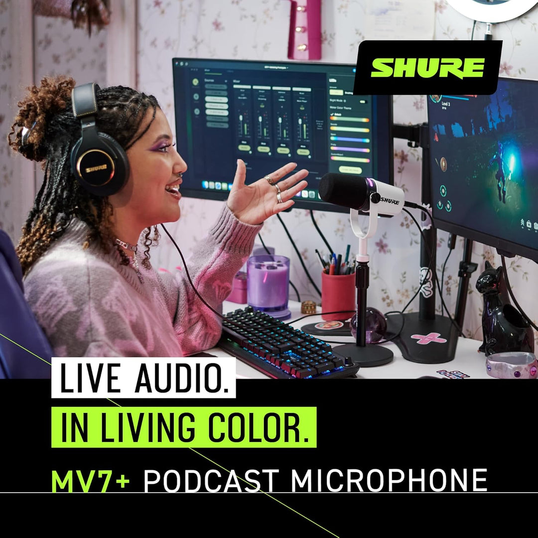 Shure Micrófono dinámico MV7+ para podcast, certificado OBS, audio...