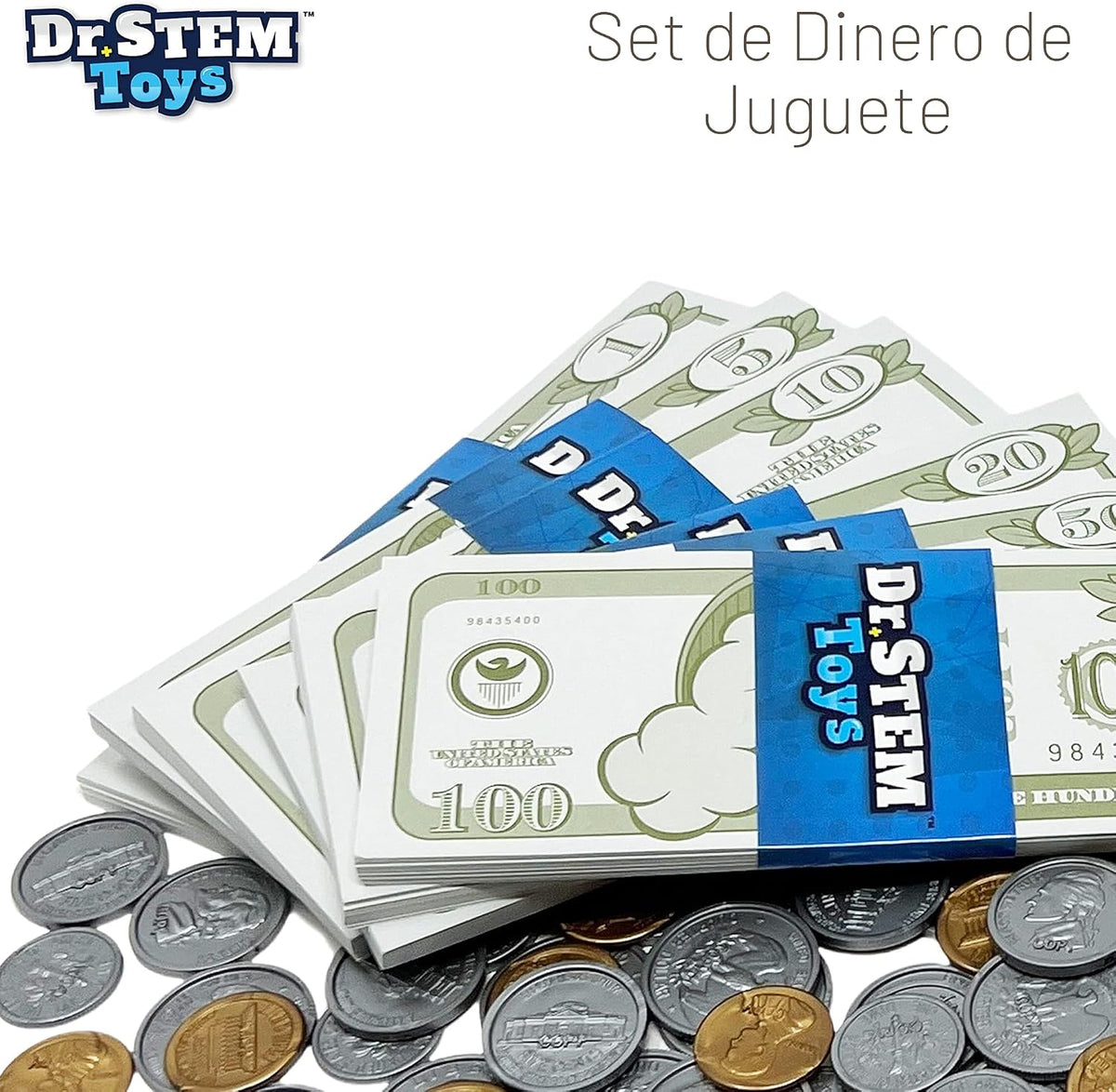Dinero de juego para niños: el juego duradero en caja proporciona 400 piezas de billetes de dinero falsos realistas y monedas falsas para juegos de simulación, ayuda a los niños a aprender responsabilidad financiera y más