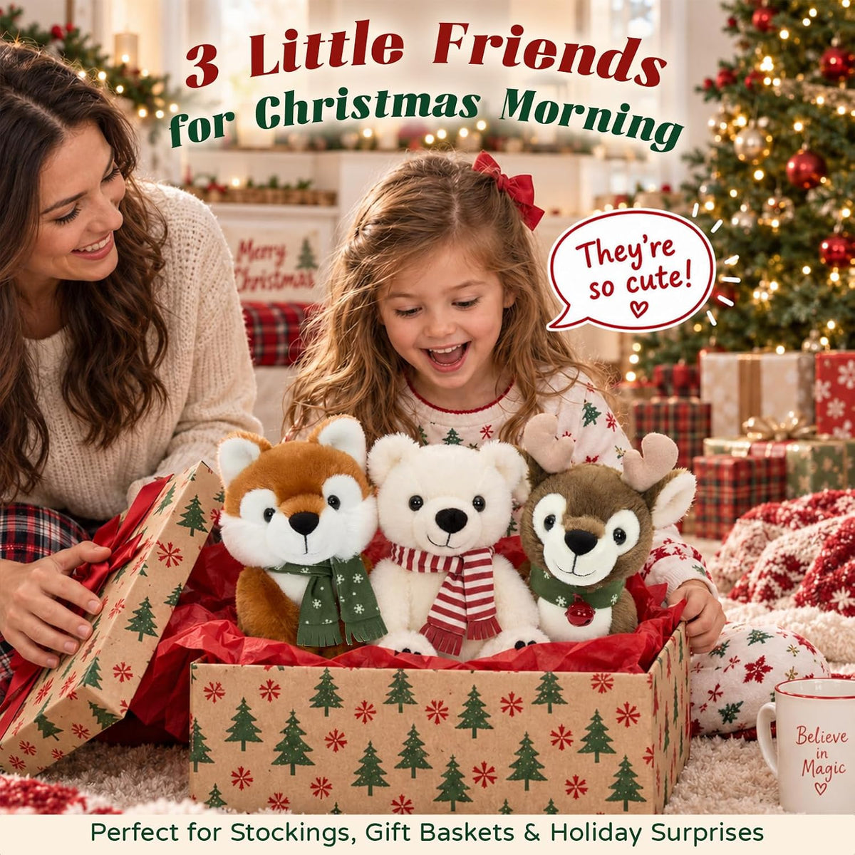 MorisMos Juego de animales de peluche navideños, oso polar de reno