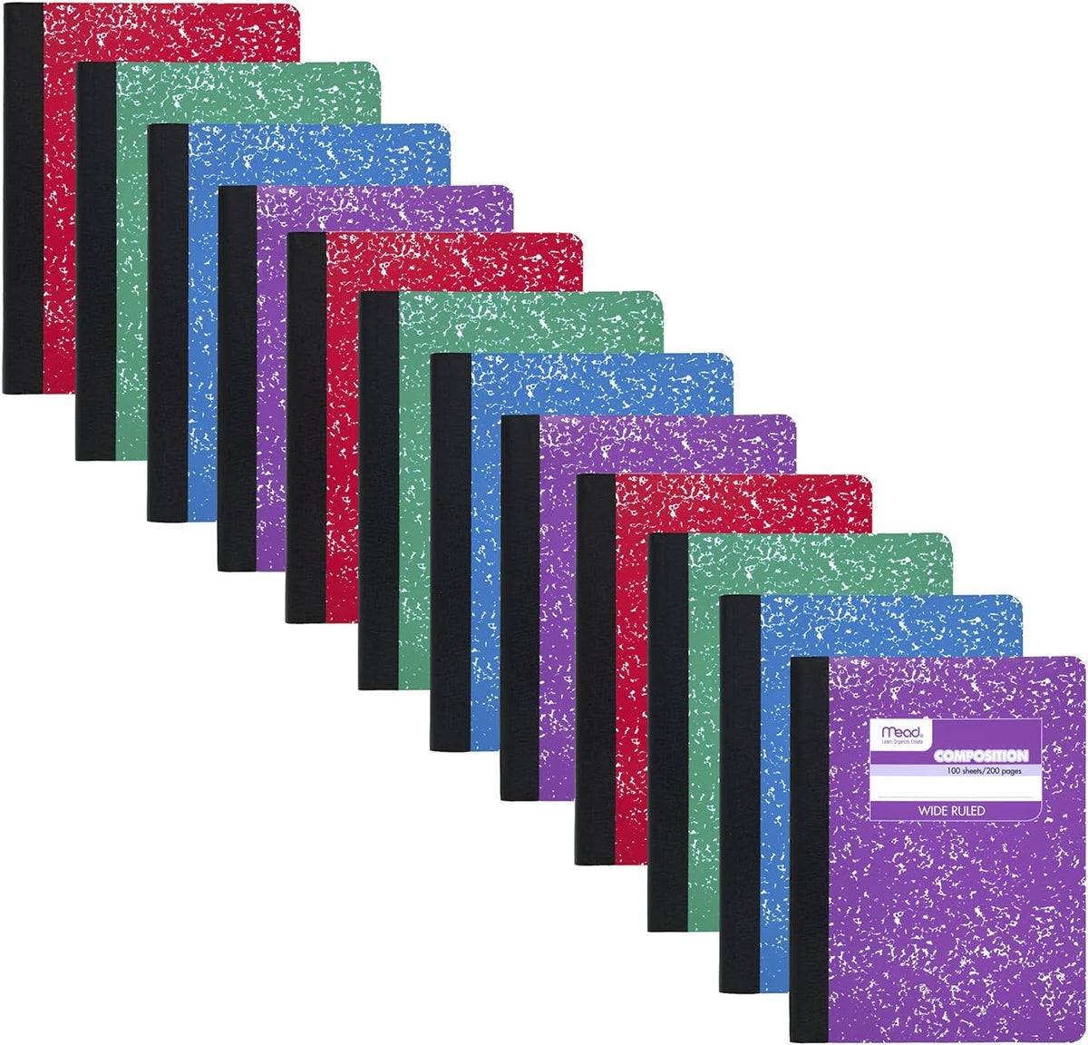 Libro de composición de Mead, cuaderno de escritura con rayas anchas, cuaderno de diario con papel forrado y K-12, 9-3/4" x 7-1/2", moda, colores surtidos, 12 unidades (!!""0 - colores surtidos, 0 1 paquete de 12)