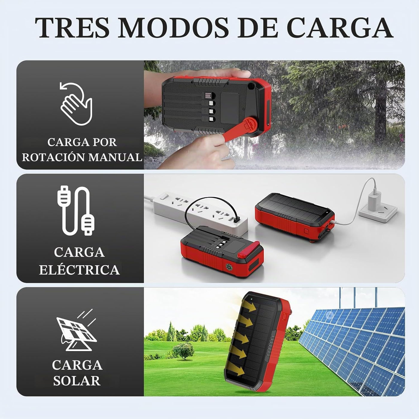 kigoker Banco de energía solar de 66800 mAh con manivela de mano in...