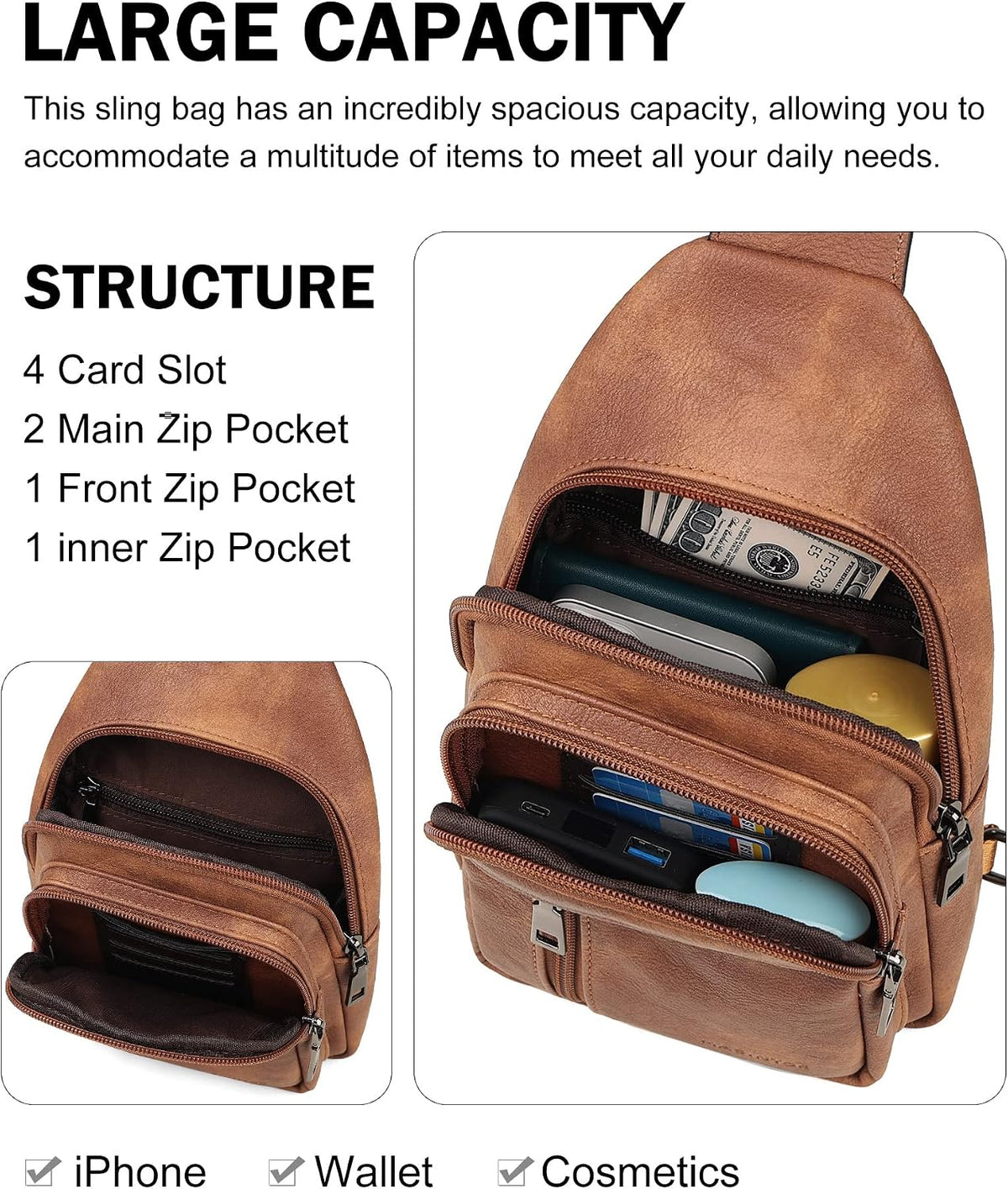 MASINTOR Bolso bandolera para mujer, cangurera cruzada, mochila tipo