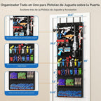 Organizador sobre la puerta para pistolas de juguete, colgador de puerta con bolsillos y ranuras para lanzadores de espuma, dardos, gafas para niños, organizador de almacenamiento de pistolas de