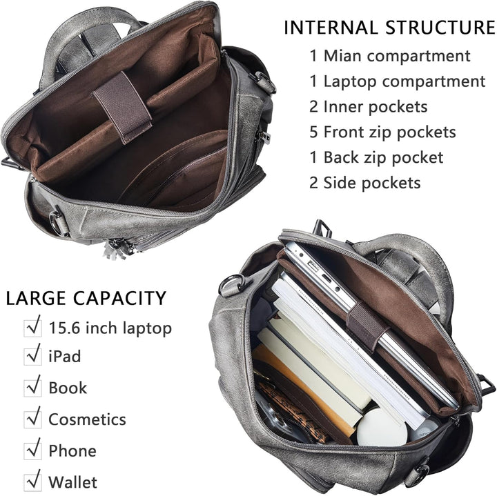 Shrrie Mochila de cuero vegano para computadora portátil para mujer...