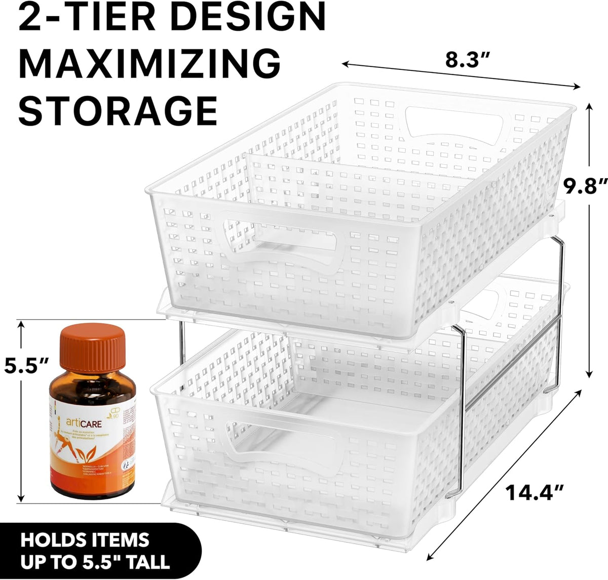 Simple Houseware Organizador Extraíble de 2 Niveles para Debajo del Fregadero, Transparente