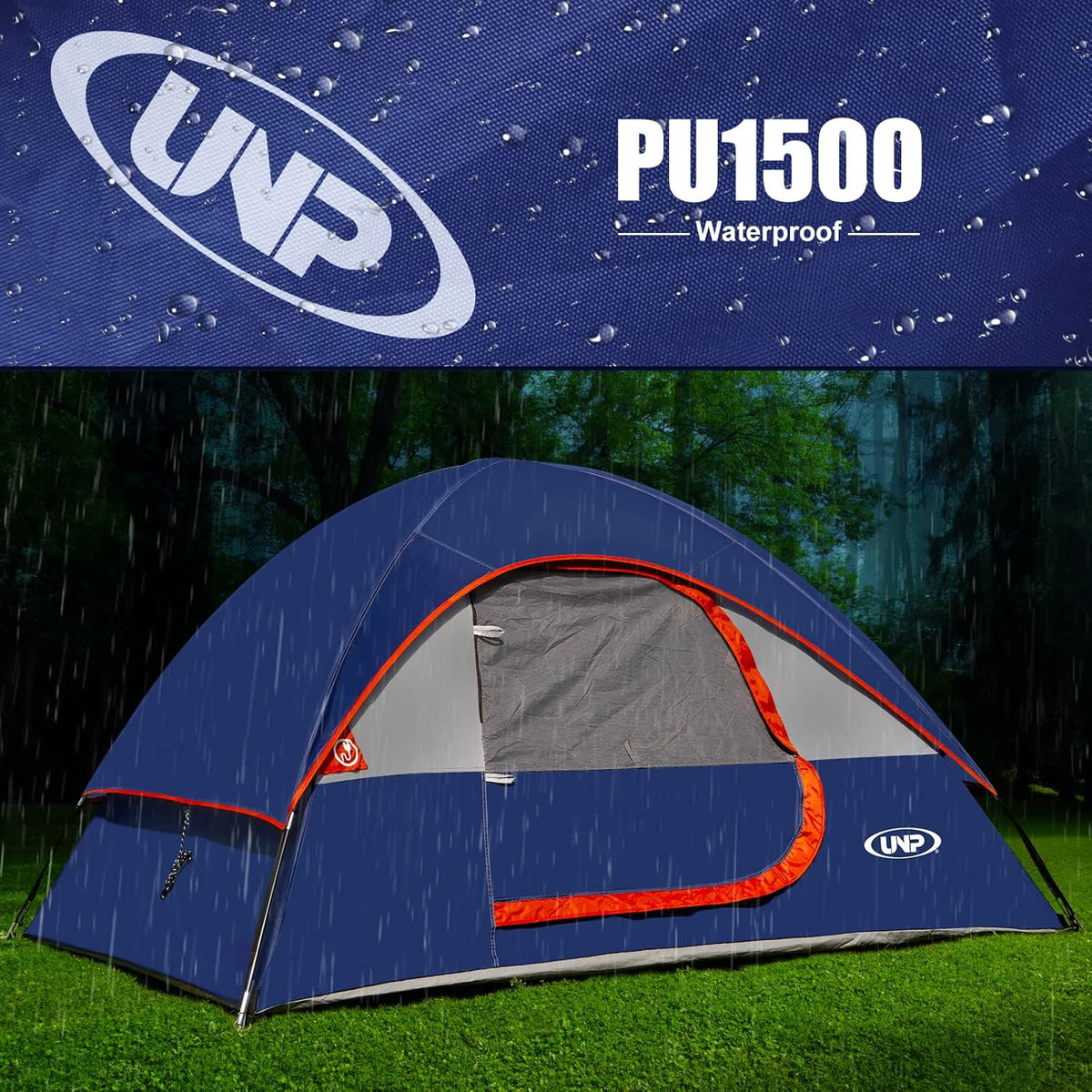 Tienda de Campaña de 2 Personas, Tienda Impermeable y Resistente al Viento con Sombra de Lluvia, Fácil de Montar - Tiendas de Domo Portátiles para Acampar..