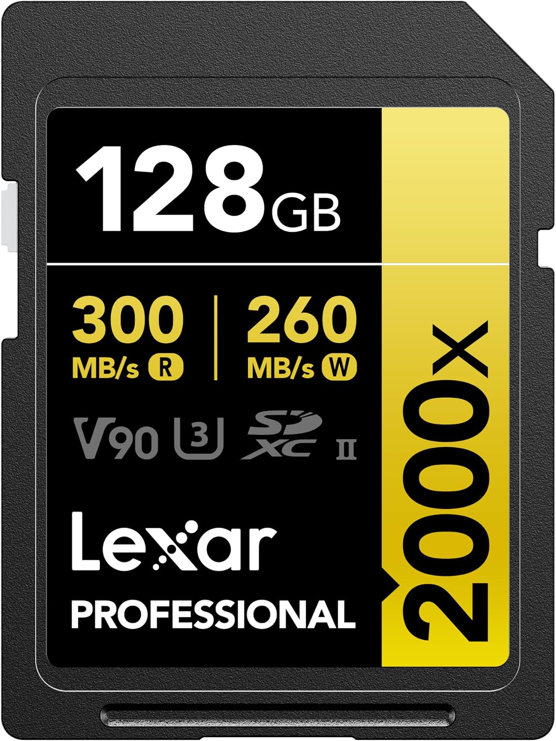 Lexar Tarjeta de memoria SD de 128 GB 2000x, lectura de 300 MB/s, 8K, V90