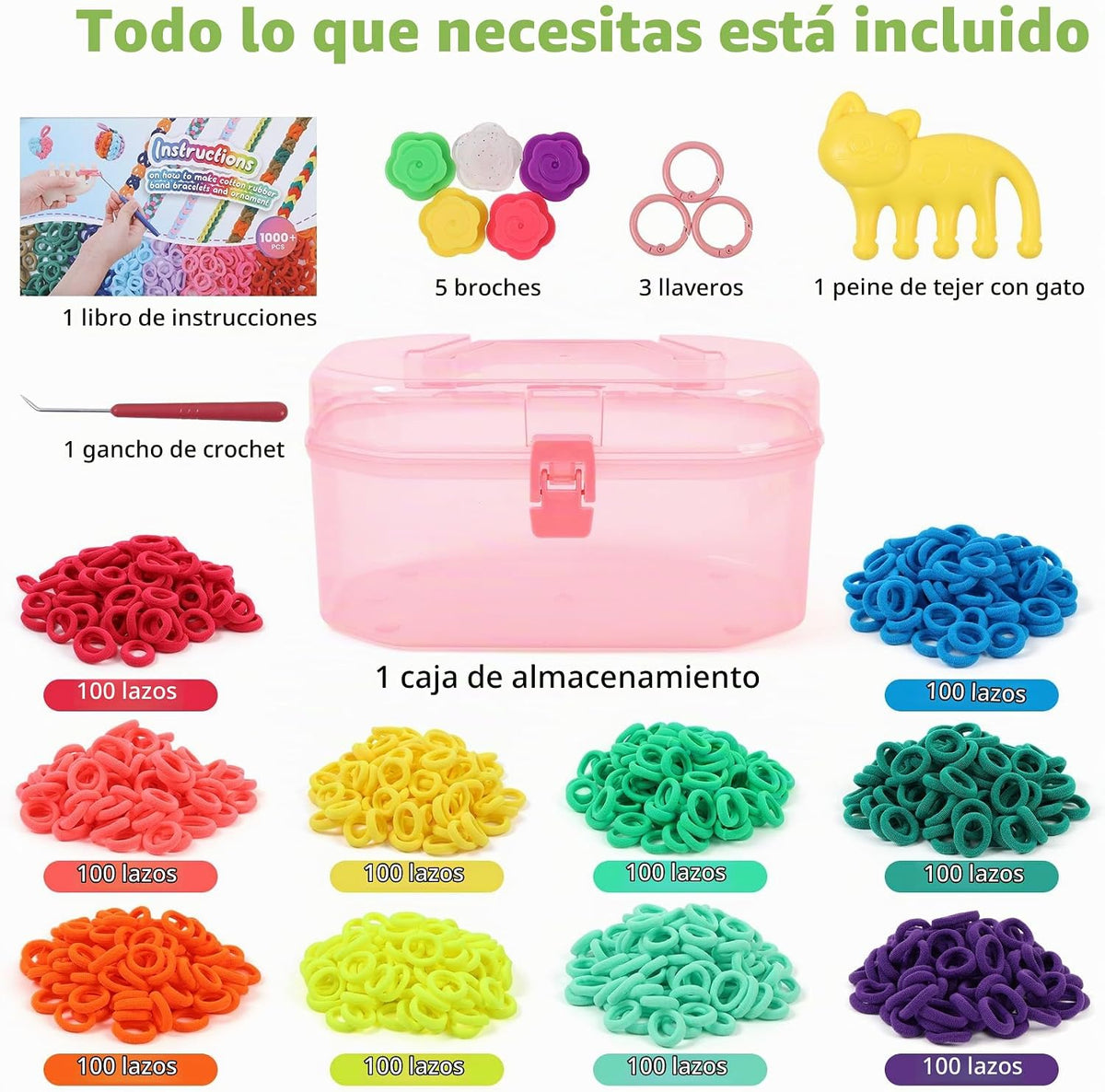 IQKidz Arte y manualidades para niños de 6 a 8 a 12 años, kit de telar para hacer pulseras con más de 1000 bandas de bucle, juego de juguetes para hacer pulseras para el cabello, gran regalo de cumpleaños para niñas de 7, 9, 10, 11, 13 años