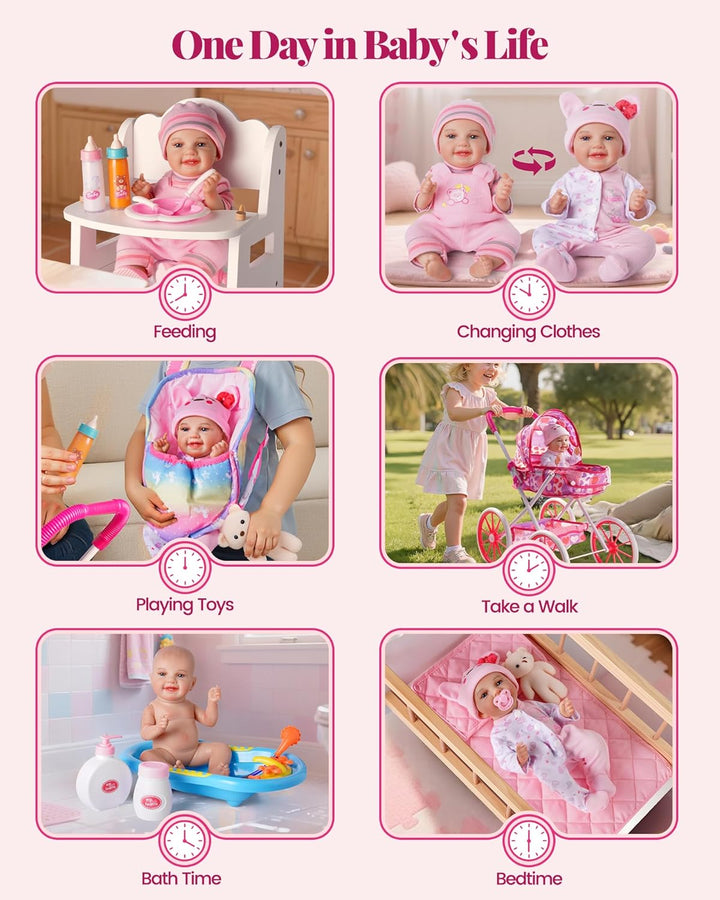 BABESIDE Cochecito de muñeca y accesorios Muñeca de bebé