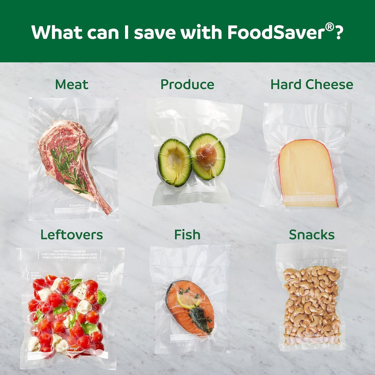 Máquina selladora al vacío compacta FoodSaver con bolsas herméticas y rollo - Ideal para Sous Vide y almacenamiento hermético de alimentos, blanco