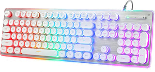 ANSWK Teclado estilo máquina de escribir con panel de metal, retroi...
