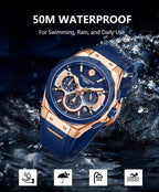 Paras Crown Relojes para Hombre Lujo Movimiento Japonés de Cuarzo Cronógrafo Analógico Caja de Acero Inoxidible Resistente al Agua 5ATM Relojes para Hombre