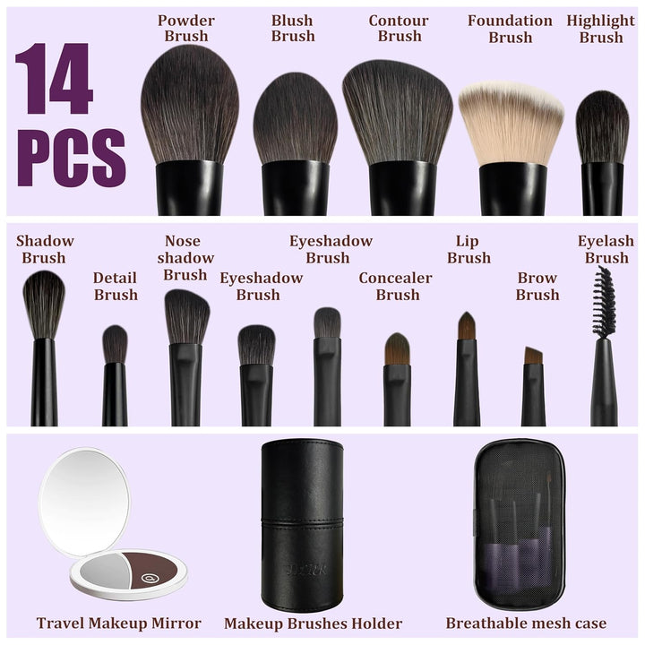 Jilier 14 piezas de mini brochas de maquillaje y espejo de bolsillo...