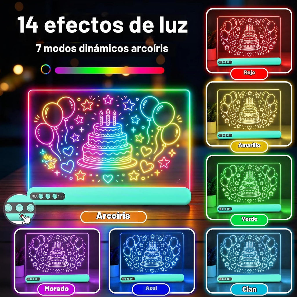 Tablero de dibujo LED de 16 pulgadas para niños, tablero de notas LED recargable con 7 colores, tableta de dibujo iluminada, 7 modos dinásticos, incluye adaptador, regalos de Navidad, cumpleaños