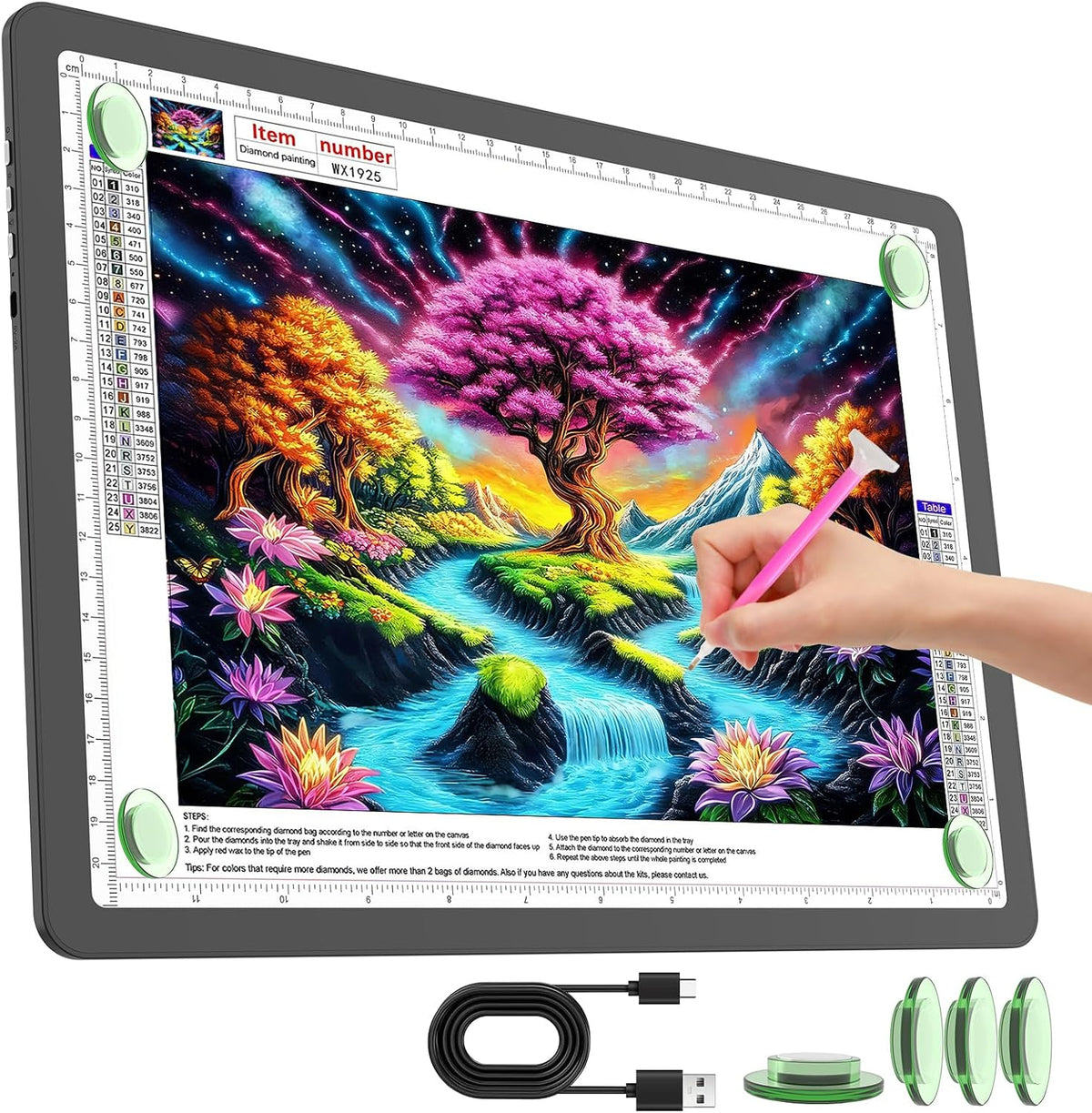 TOHETO Almohadilla de luz recargable A4 para pintura de diamantes, caja de luz de rastreo ultra brillante para dibujar, caja de luz inalámbrica para rastreo y dibujo, tablero de luz de arte de