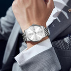 OLEVS Relojes para hombre de lujo de acero inoxidable 30M impermeable
