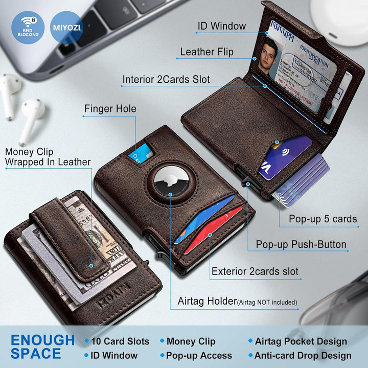 Miyozi - Billetera Airtag para hombre, con clip de dinero, estuche...