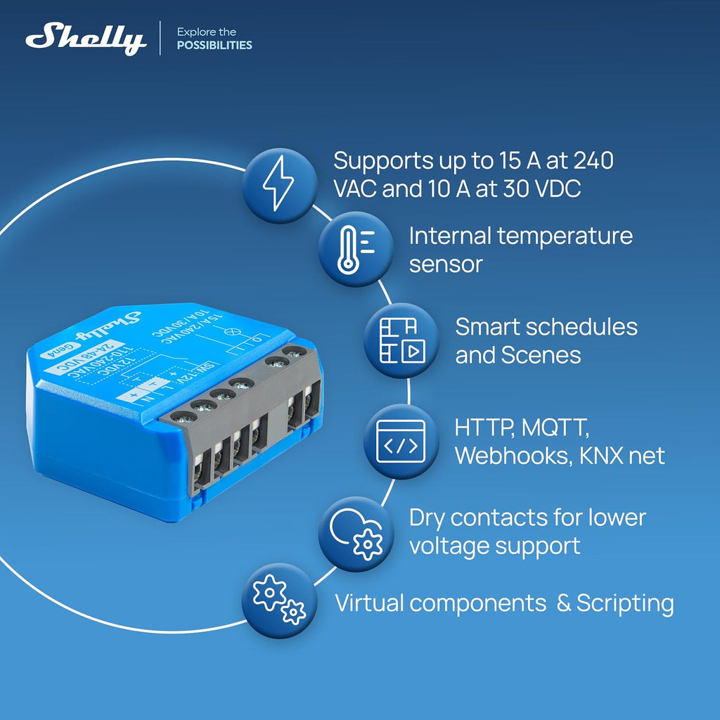 Shelly 1 Gen4, Smart Wi‑Fi, Zigbee y Matter Interruptor/Relé (4, UL)