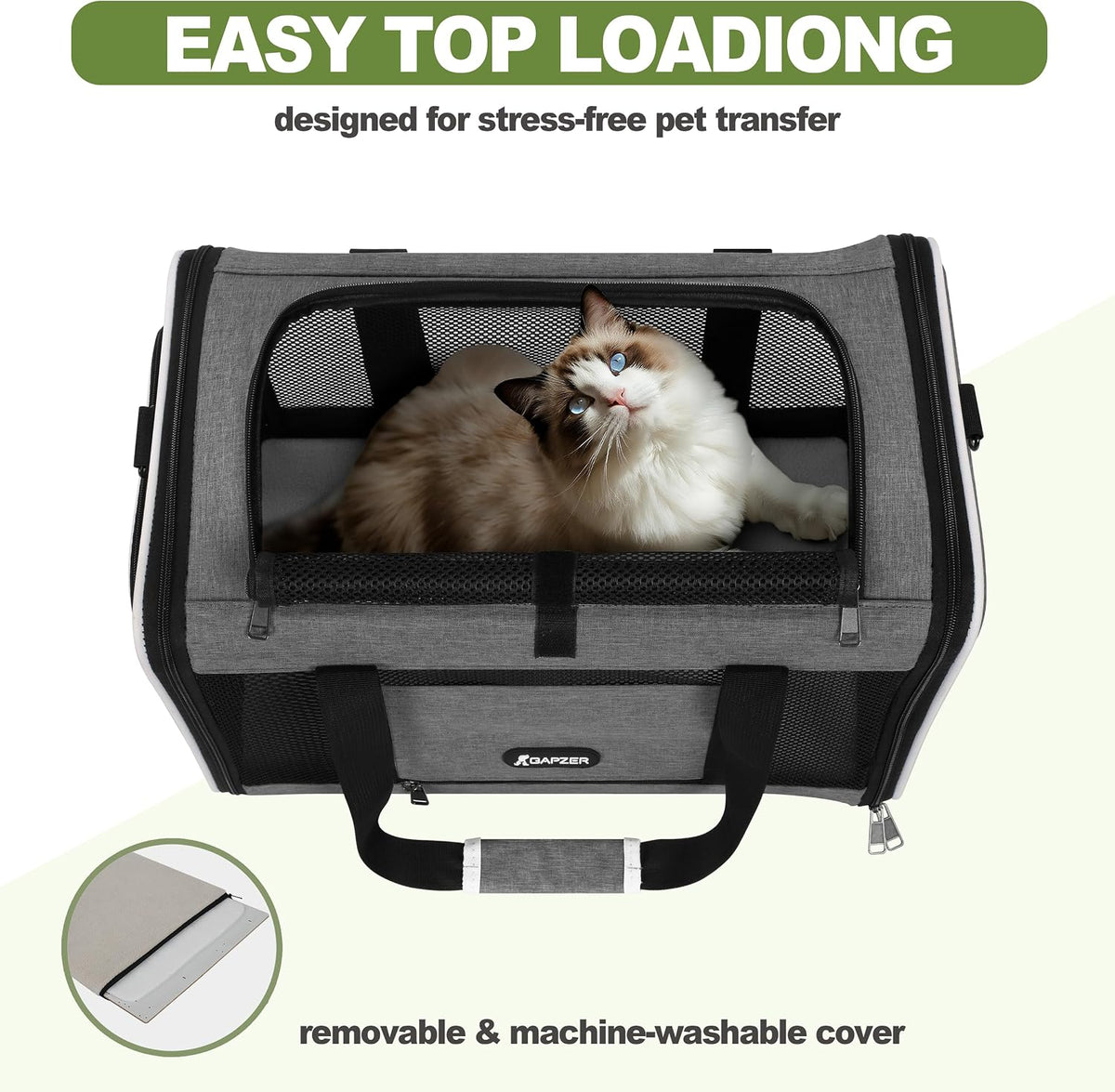 Transportador para gatos de 18 x 11 x 11 pulgadas, carga superior, bolsa de viaje para mascotas de lados suaves de más de 15 libras
