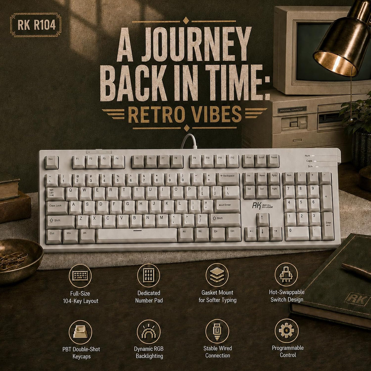 RK ROYAL KLUDGE R104 Teclado mecánico con cable de tamaño completo,...